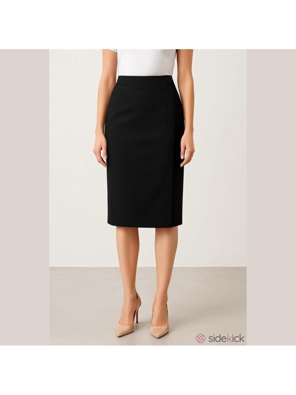 Anne Klein II Black Wool Pencil Skirt Size 4 Wrap Front Lined Classic